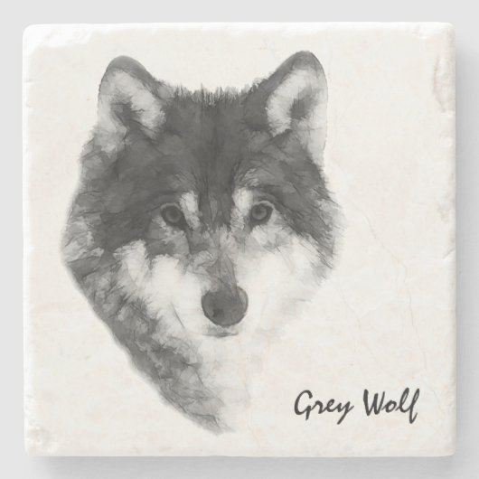 Gray Wolf stijlvol Stenen Onderzetter (Voorkant)