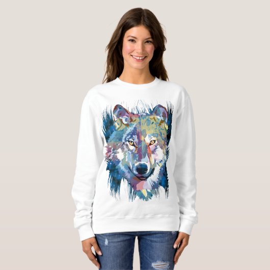 Gray Wolf Sweatshirt | Colorful Wolf Dog (Voorkant volledig)