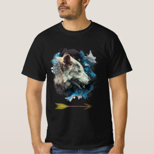 *~* Gray Wolf Totem Blue Painting Boho Tribal T-shirt