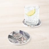 Gray Wolf Waterverf Winter Forest Stone Onderzette Zandsteen Onderzetter (Zijkant)