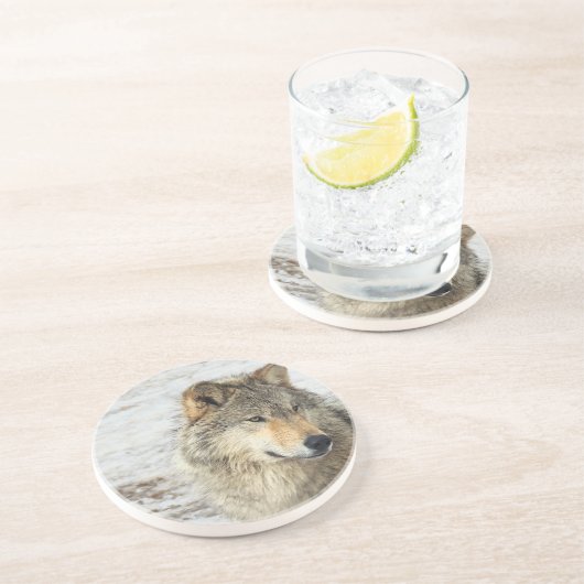 Gray Wolf Zandsteen Onderzetter (Zijkant)