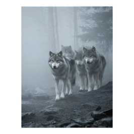 Gray Wolves in Thick Mist Perfect Poster