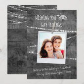 Gray Wood Cute Gay Tidings LGBT Photo Holiday Kaar (Voorkant / Achterkant)