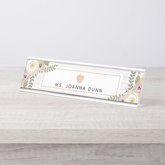 Gray Wood Dusty Floral Bureau Naambordje (Voorkant)