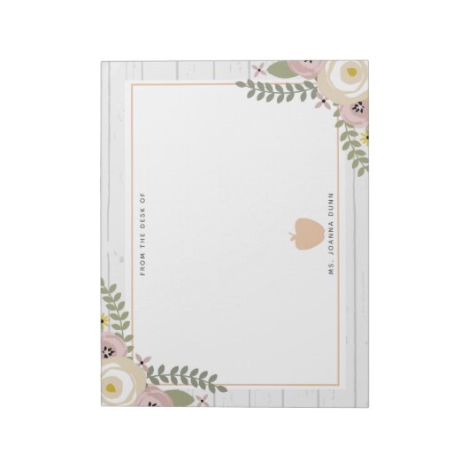 Gray Wood Dusty Floral Pink Apple leraar Notitieblok (Linkerzijde)