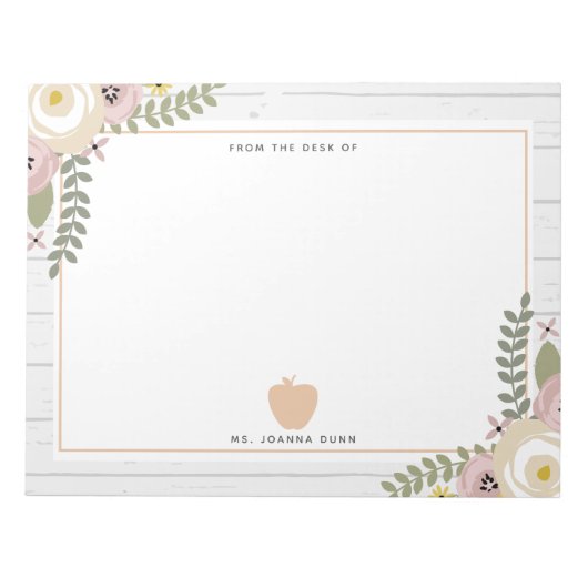 Gray Wood Dusty Floral Pink Apple leraar Notitieblok (Voorkant)