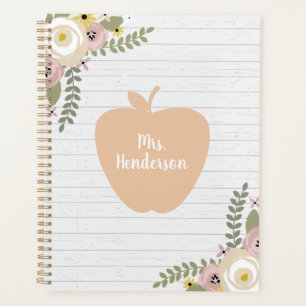 Gray Wood Dusty Floral Pink Apple leraar Planner