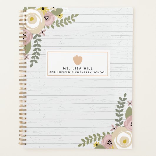 Gray Wood Dusty Floral Teacher Planner (Voorkant)