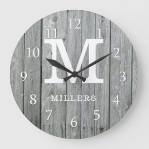 Gray Wood Monogram Grote Klok