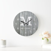 Gray Wood Monogram Grote Klok (Huis)