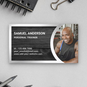 Gray Wood Silver Fitness Personal Trainer Foto Visitekaartje