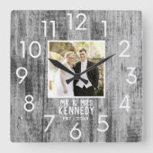 Gray Wood Wedding Anniversary Personalized Photo Vierkante Klok (Voorkant)