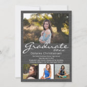 Gray Woodgrain Modern 4 Foto Afstuderen Kaart (Voorkant)