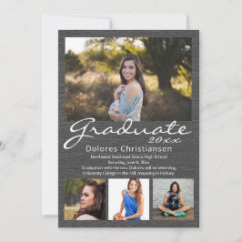 Gray Woodgrain Modern 4 Foto Afstuderen Kaart