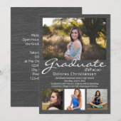 Gray Woodgrain Modern 4 Foto Afstuderen Kaart (Voorkant / Achterkant)