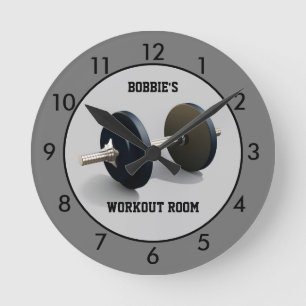 Gray Workout Room Fitness Personalized Ronde Klok