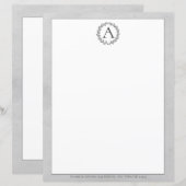 Gray Wreath Monogram Stationery (Voorkant / Achterkant)