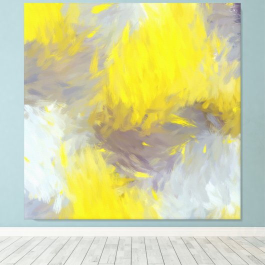 Gray Yellow Abstract Brushstrokes Canvas Afdruk (Insitu (Houten vloer))