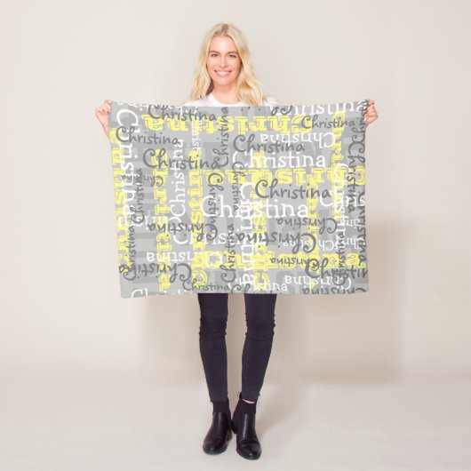 Gray Yellow Baby Allover Name Collage Persoonlijk Fleece Deken (In situ)
