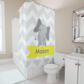Gray Yellow Chevron Elephant Kinder Douchegordijn (In situ)