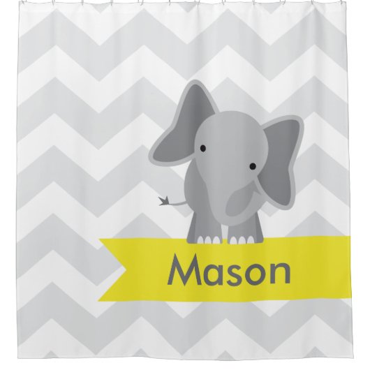 Gray Yellow Chevron Elephant Kinder Douchegordijn (Voorkant)