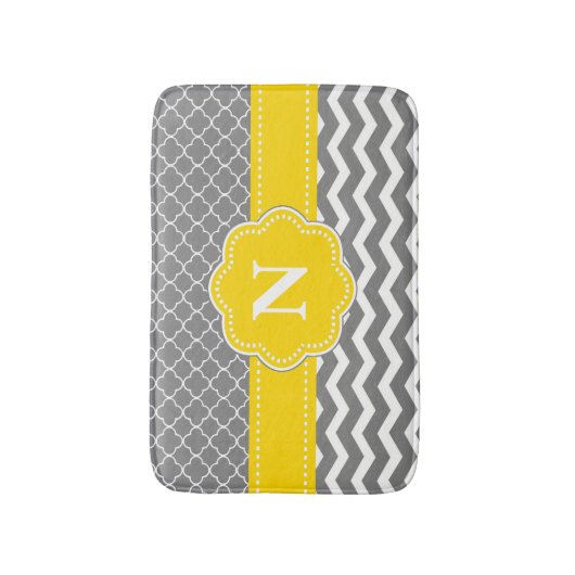 Gray Yellow Chevron Monogram Bathmat Badmat (Voorkant Verticaal)