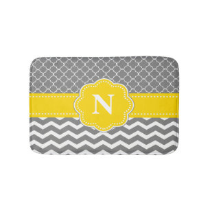 Gray Yellow Chevron Monogram Bathmat Badmat