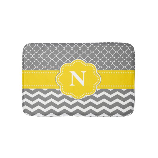 Gray Yellow Chevron Monogram Bathmat Badmat (Voorkant)