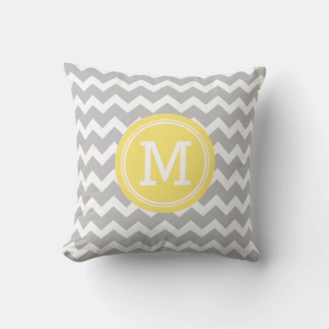 Gray Yellow Chevron Monogram Decoratief Pillow Kussen (Voorkant)