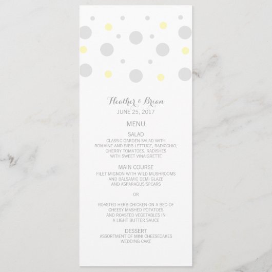 Gray Yellow Confetti Wedding Menu (Voorkant)