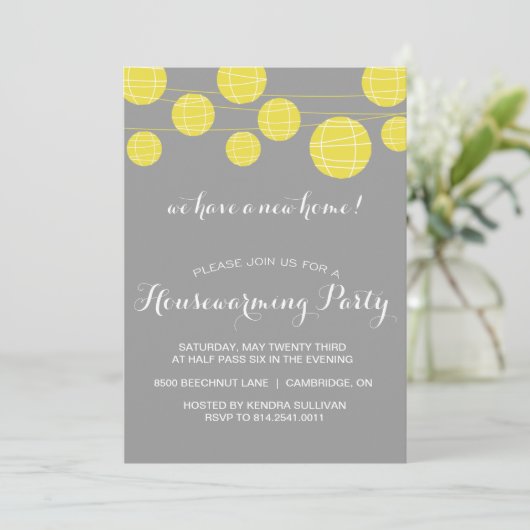 GRAY YELLOW LANTERNS HOUSEWARMING Party INVITATION Kaart (Staand voorkant)