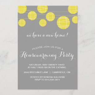 GRAY YELLOW LANTERNS HOUSEWARMING Party INVITATION Kaart