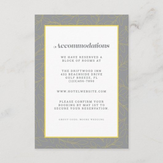 Gray & Yellow Modern Accommodding Wedding Detail Informatiekaartje (Voorkant)