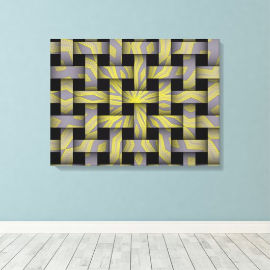 Gray Yellow Star Graphic Weave Pattern Canvas Afdruk (Insitu (Houten vloer))