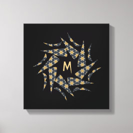 Gray Yellow Star Triangle Patroonmonogram Canvas Afdruk