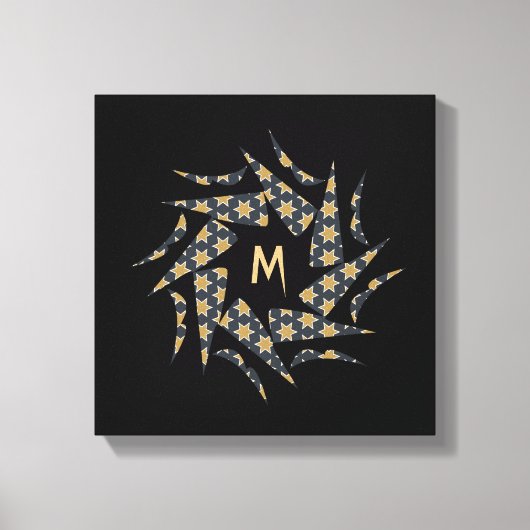 Gray Yellow Star Triangle Patroonmonogram Canvas Afdruk (Voorkant)