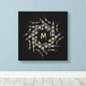 Gray Yellow Star Triangle Patroonmonogram Canvas Afdruk (Insitu (Houten vloer))
