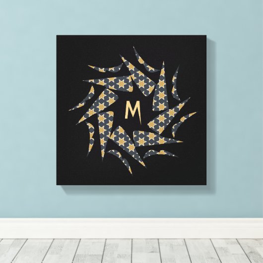 Gray Yellow Star Triangle Patroonmonogram Canvas Afdruk (Insitu (Houten vloer))