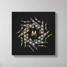 Gray Yellow Star Triangle Patroonmonogram Canvas Afdruk