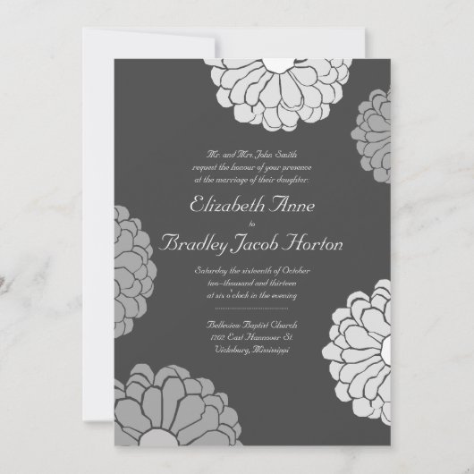 Gray Zinnia Flower Wedding Invitation Kaart (Voorkant)