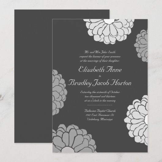 Gray Zinnia Flower Wedding Invitation Kaart (Voorkant / Achterkant)