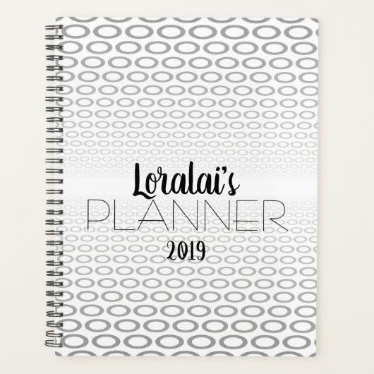 Gray, zwart en wit cirkelpatroon planner (Voorkant)