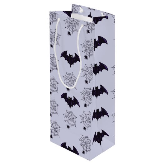 GRAY & ZWARTE HALLOWEEN SPIDER WEBS BATS WIJN CADEAUTAS (Achterkant Gekanteld)