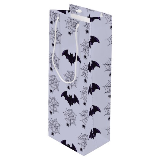 GRAY & ZWARTE HALLOWEEN SPIDER WEBS BATS WIJN CADEAUTAS (Voorkant Gekanteld)