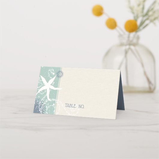 Grayed Jade Dusty Blue Beach Weddenschap Plaatskaartje (Voorkant)