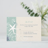 Grayed Jade en Ivory Starfish Beach Weddenschap RS RSVP Kaartje (Staand voorkant)