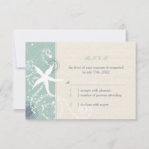 Grayed Jade en Ivory Starfish Beach Weddenschap RS RSVP Kaartje