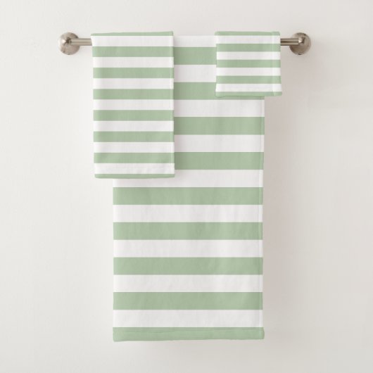 Grayed Jade en White Striped Bath Towel Set Bad Handdoek (Insitu)