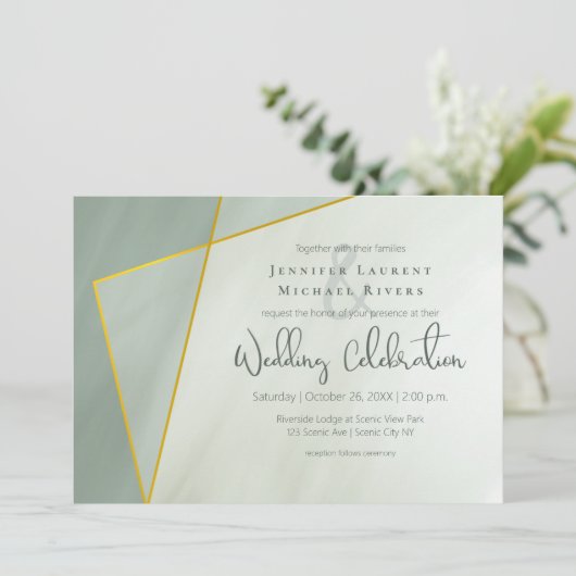 grayed jade geometric typografie bruiloft kaart (Staand voorkant)