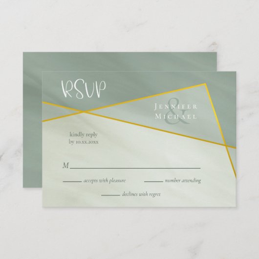 grayed jade geometrische typografie bruiloft rsvp (Voorkant / Achterkant)